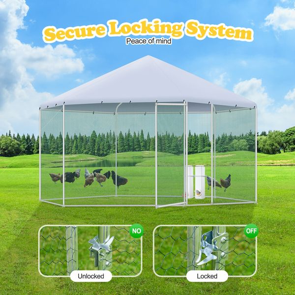 Chicken Coop Rabbit Hutch Duck Walk In Cage Hen Puppy Enclosure House Large Pen Shade Cover Metal Backyard 4 X 2.63M