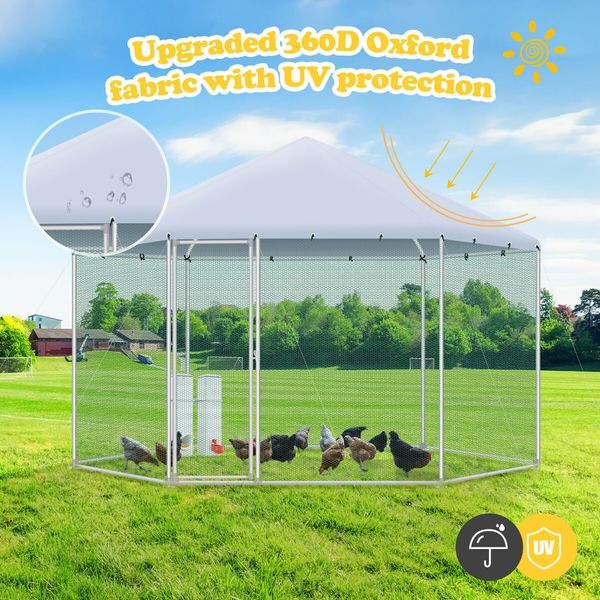 Chicken Coop Rabbit Hutch Duck Walk In Cage Hen Puppy Enclosure House Large Pen Shade Cover Metal Backyard 4 X 2.63M