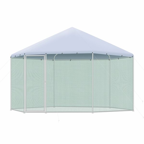 Chicken Coop Rabbit Hutch Duck Walk In Cage Hen Puppy Enclosure House Large Pen Shade Cover Metal Backyard 4 X 2.63M