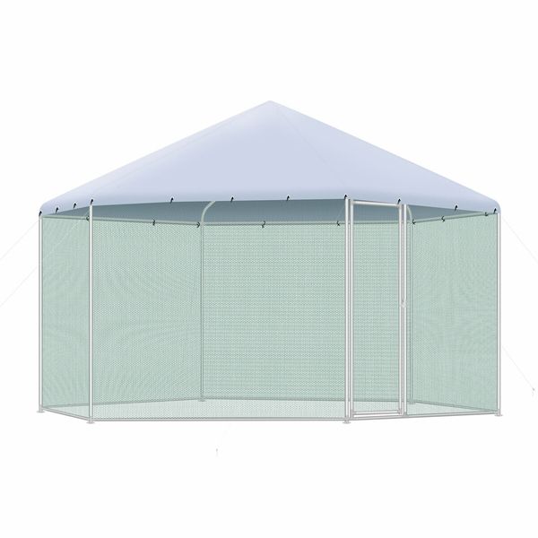 Chicken Coop Rabbit Hutch Duck Walk In Cage Hen Puppy Enclosure House Large Pen Shade Cover Metal Backyard 4 X 2.63M