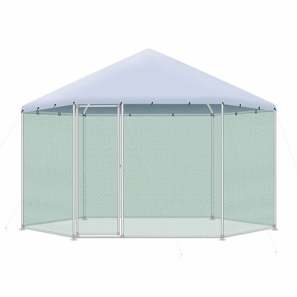 Chicken Coop Rabbit Hutch Duck Walk In Cage Hen Puppy Enclosure House Large Pen Shade Cover Metal Backyard 4 X 2.63M