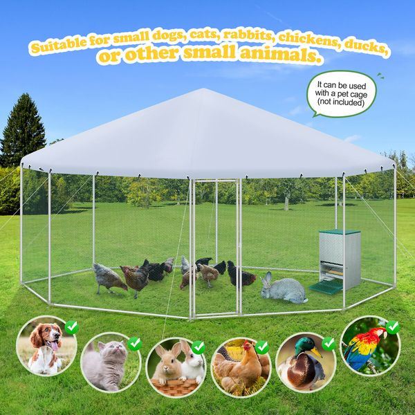 Chicken Coop Rabbit Hutch Duck Walk In Cage Hen Puppy Enclosure House Pen Shade Cover Metal Large Backyard 5.2 X 2.75 M