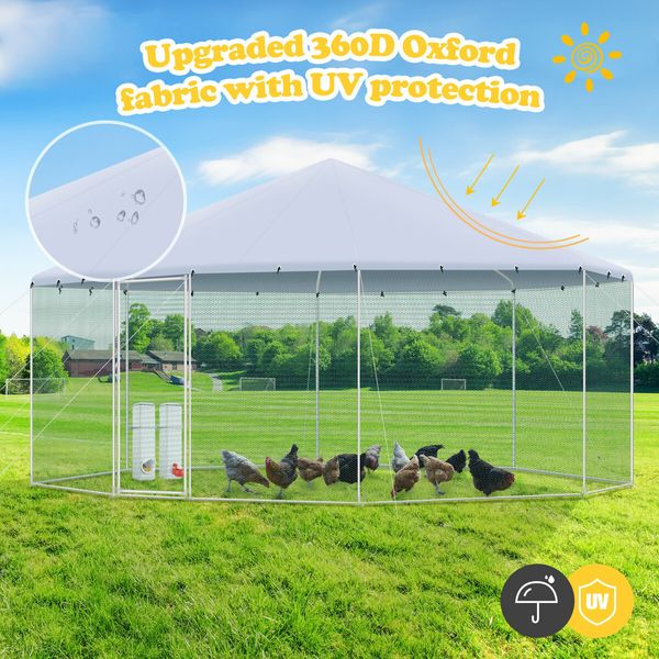 Chicken Coop Rabbit Hutch Duck Walk In Cage Hen Puppy Enclosure House Pen Shade Cover Metal Large Backyard 5.2 X 2.75 M