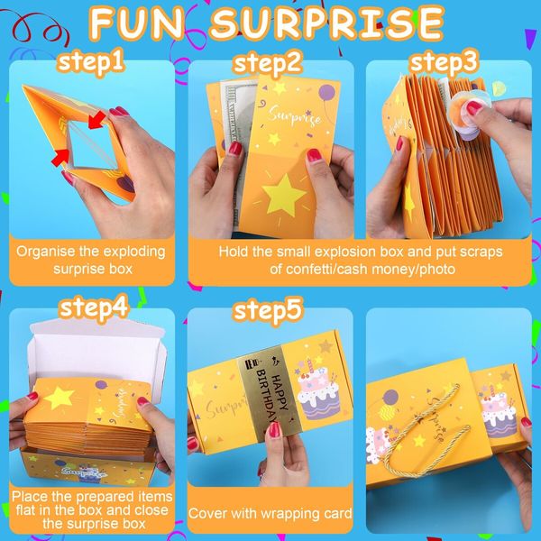 Birthday Surprise Gift Box Explosion for Money, Happy Birthday Surprise Gift Box with Confetti,Cash Explosion Gift Box for Women Men Kids