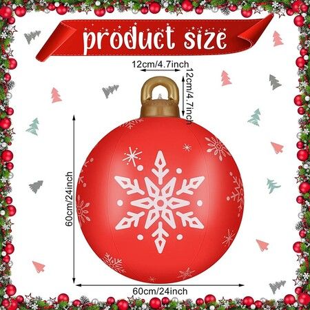 2x 60cm PVC Christmas Lighted Decorated Ball Giant  Inflatable Christmas Ball Large Xmas Blow Ball Decorations for Outside Holiday Yard Lawn Porch Decor