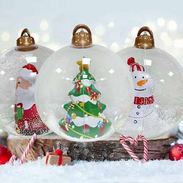 3x 60cm PVC Christmas Decorated Ball, Inflatable Christmas Ball Large Xmas Blow Ball Decorations for Outside Holiday Yard Lawn Porch Decor