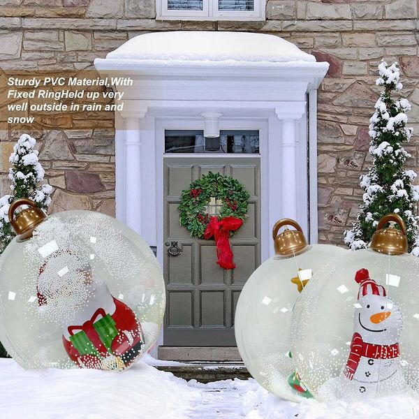 3x 60cm PVC Christmas Decorated Ball, Inflatable Christmas Ball Large Xmas Blow Ball Decorations for Outside Holiday Yard Lawn Porch Decor