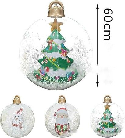 3x 60cm PVC Christmas Decorated Ball, Inflatable Christmas Ball Large Xmas Blow Ball Decorations for Outside Holiday Yard Lawn Porch Decor