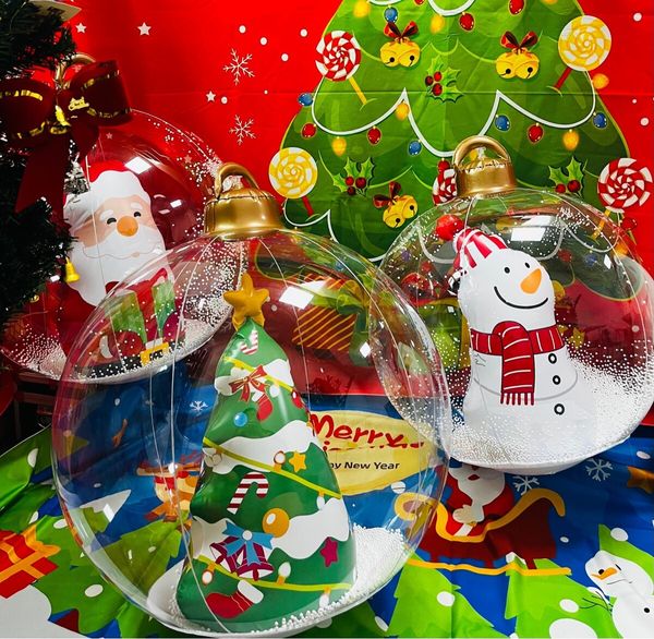 3x 60cm PVC Christmas Decorated Ball, Inflatable Christmas Ball Large Xmas Blow Ball Decorations for Outside Holiday Yard Lawn Porch Decor