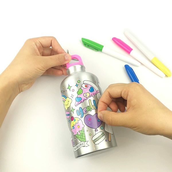 2in1 Color DIY Stainless Steel Water Bottle Backpack Decorate Your Own for Girls boys 8 Markers Birthday Christmas Gift for Kids Children Age 6+