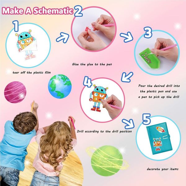 DIY Sparkle Gem  Children's Kids 6 Stickers Cartoon Diamond Painting,Fun Arts and Crafts Kits Magical Cute Art 19x19cm Alpaca