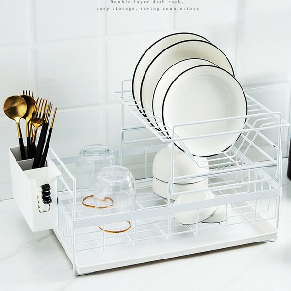 Kitchen Storage Organizer Dish Drainer Drying Rack Iron Sink Holder Tray For Plate Cup Bowl Tableware Shelf Basket Black