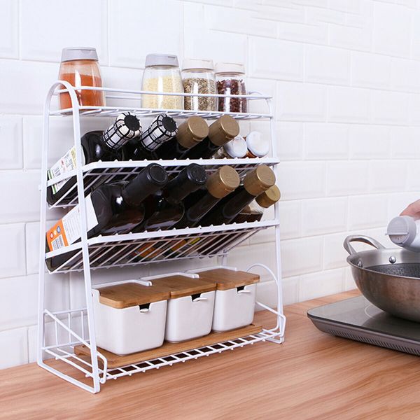 4 Tiers Metal Kitchen Spice Rack Jars Bottle Organizer Bathroom Storage ShelfBlack