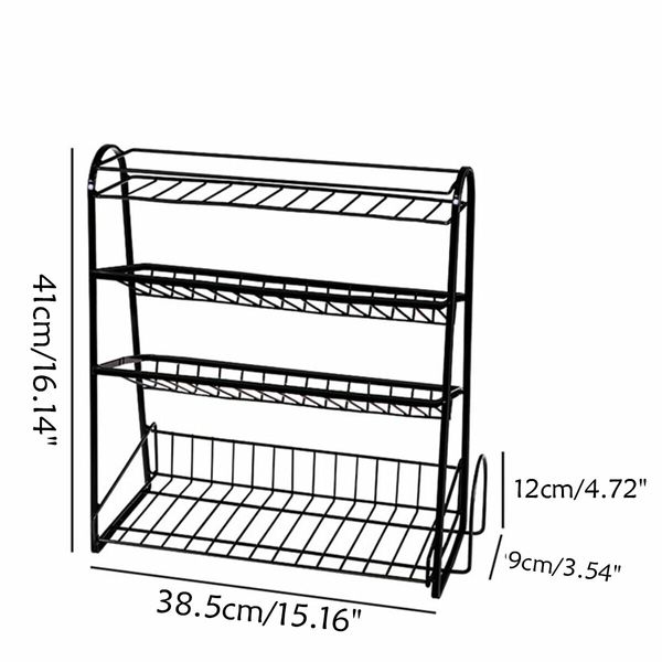 4 Tiers Metal Kitchen Spice Rack Jars Bottle Organizer Bathroom Storage ShelfBlack