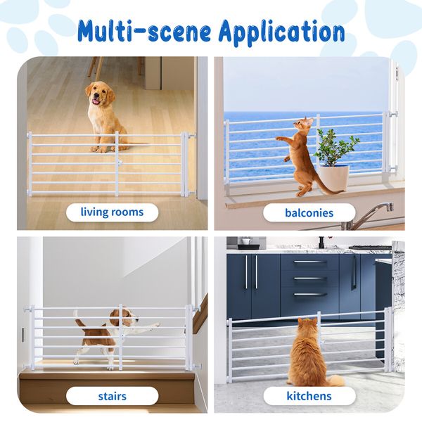 Pet Dog Safety Gate Cat Fence Enclosure Guard Stair Security Barrier Retractable Portable Puppy Low Containment System Metal White 35cm High