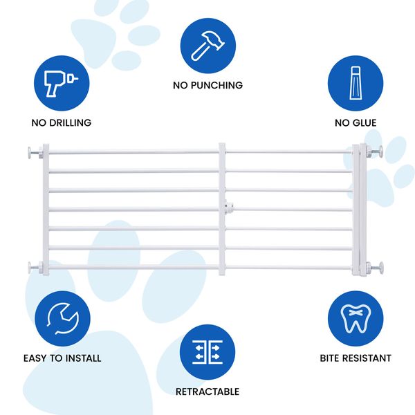 Pet Dog Safety Gate Cat Fence Enclosure Guard Stair Security Barrier Retractable Portable Puppy Low Containment System Metal White 35cm High