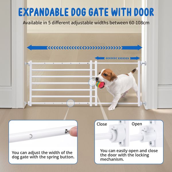 Pet Dog Safety Gate Cat Fence Enclosure Guard Stair Security Barrier Retractable Portable Puppy Low Containment System Metal White 35cm High