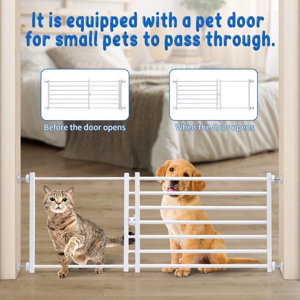 Pet Dog Safety Gate Cat Fence Enclosure Guard Stair Security Barrier Retractable Portable Puppy Low Containment System Metal White 35cm High