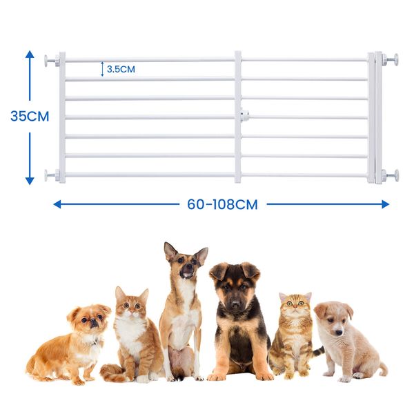 Pet Dog Safety Gate Cat Fence Enclosure Guard Stair Security Barrier Retractable Portable Puppy Low Containment System Metal White 35cm High