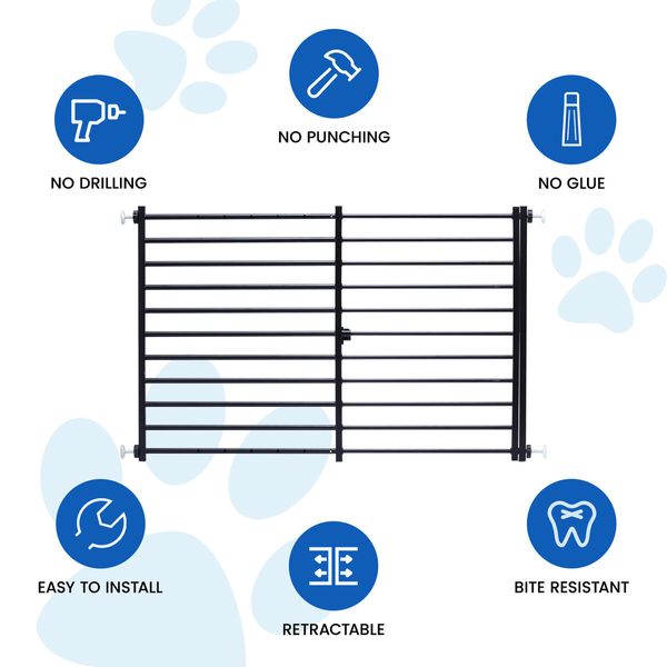 Dog Pet Safety Gate Cat Fence Guard Security Enclosure Stair Barrier Retractable Portable Low Puppy Containment System Metal Black 60cm High