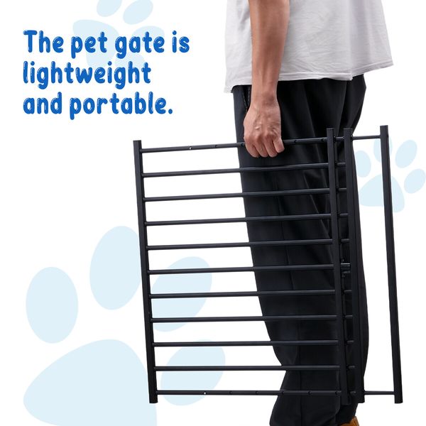 Dog Pet Safety Gate Cat Fence Guard Security Enclosure Stair Barrier Retractable Portable Low Puppy Containment System Metal Black 60cm High