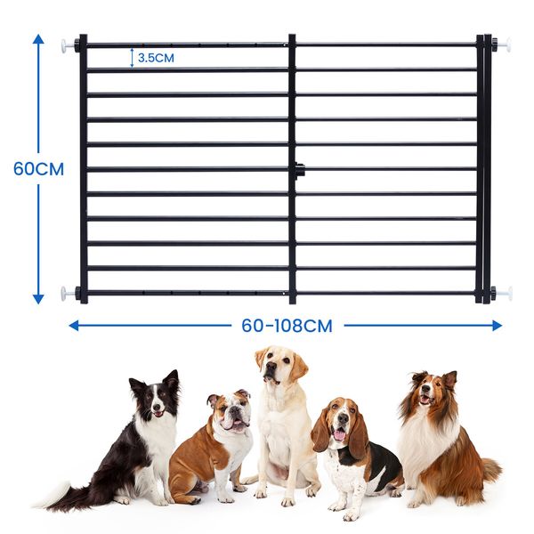 Dog Pet Safety Gate Cat Fence Guard Security Enclosure Stair Barrier Retractable Portable Low Puppy Containment System Metal Black 60cm High