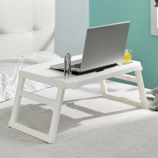 Folding Notebook Computer Desk Stand Portable Plastic Learning Desk Storage Desk For Laptop Notebook Bedroom Desk White