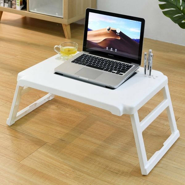 Folding Notebook Computer Desk Stand Portable Plastic Learning Desk Storage Desk For Laptop Notebook Bedroom Desk White