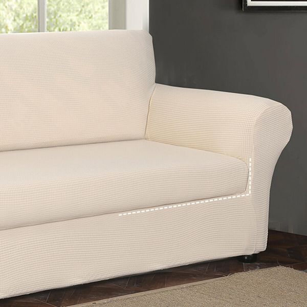 4 Seaters Velvet Sofa Cover Pure Color Elastic Chair Seat Protector Couch Case Stretch Slipcover Decorations Off White