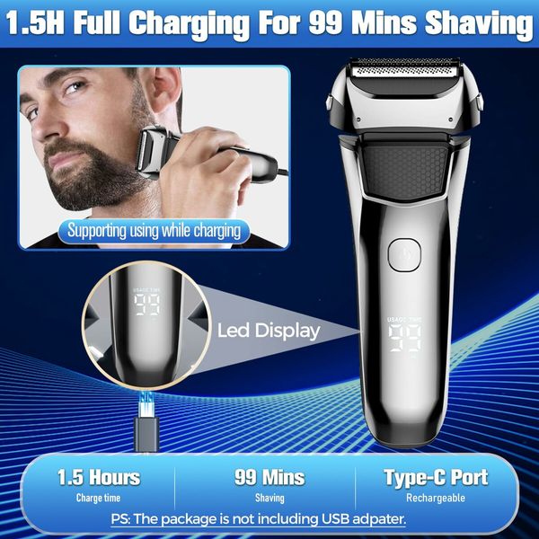 Electric Razor for Men,Shavers for Men Electric Razor Wet Dry,Rechargeable Mens Shaver Electric Foil for Men Face Waterproof,USB Travel Cordless Man Electric Razor Shaving Facial with Trimmer