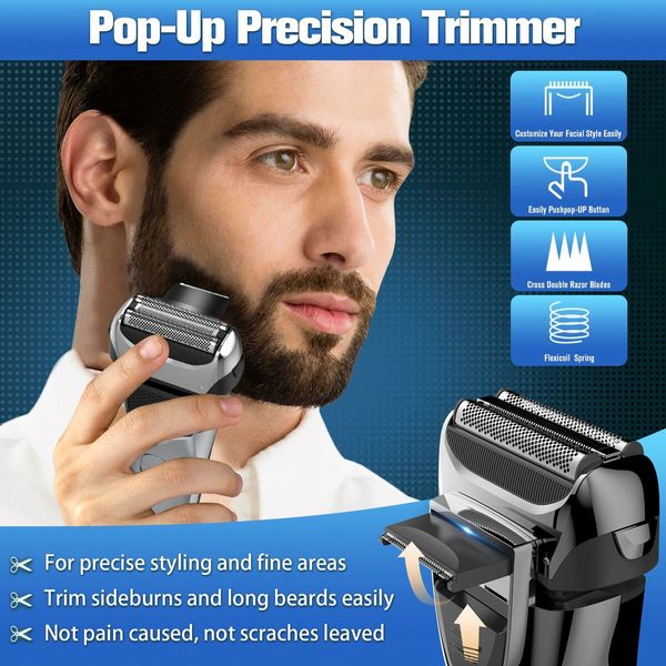 Electric Razor for Men,Shavers for Men Electric Razor Wet Dry,Rechargeable Mens Shaver Electric Foil for Men Face Waterproof,USB Travel Cordless Man Electric Razor Shaving Facial with Trimmer