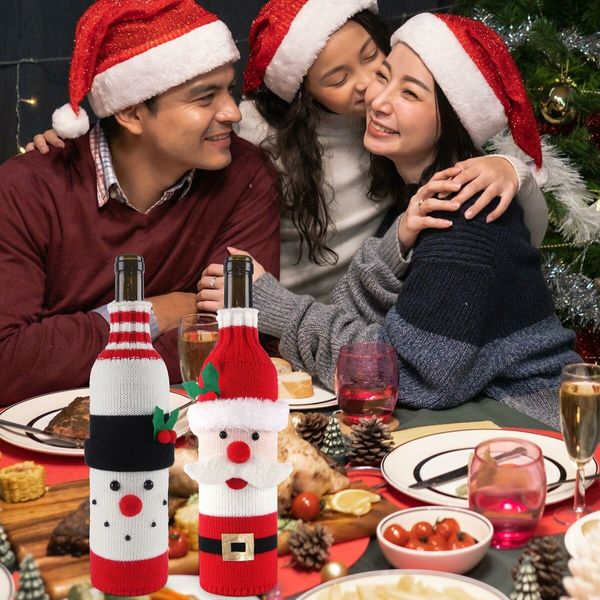 Christmas Decorative Wine Bottle Sleeve Knitted Champagne Bottle Sleeve For Restaurant Holiday Scene Setting 10.24 X 4.33 Inches - 3 pieces