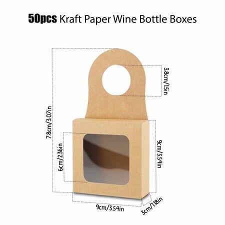 25pcs Kraft Paper Wine Bottle Box with Window,Foldable Wine Candy Boxes for Christmas New Year Wedding Parties Favor Wine Accessory Sets