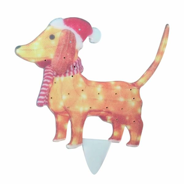 Light-Up Christmas Garden Decor, Acrylic Dachshund Dog Garden Stake with Lights Yard Decor Garden Statue, Realistic Garden Sculpture for Pathway Backyard Lawn Landscape