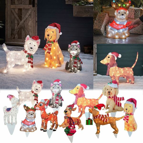 Light-Up Christmas Garden Decor, Acrylic Cat Garden Stake with Lights Yard Decor Garden Statue, Realistic Garden Sculpture for Pathway Backyard Lawn Landscape