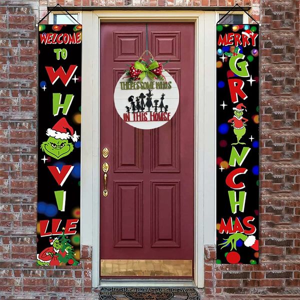 Christmas Grinch Door Sign Christmas Wreath Sign Decor Merry Christmas Wall Decor Wooden Door Hangers Wreath