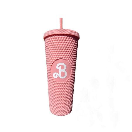 Bubble Tea Tumbler Cold Cups with Lid and Straw,24Oz Leakproof Travel Mug,Studded Pink Ice Coffee Cups,for Cold and Hot Drink