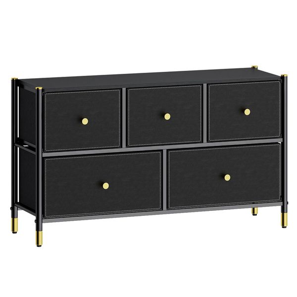 Chest of 5 Drawers Cabinet Dresser TV Unit Wardrobe Storage Entertainment Table Stand Organizer Bedroom Lowboy Closet Organiser Furniture Black