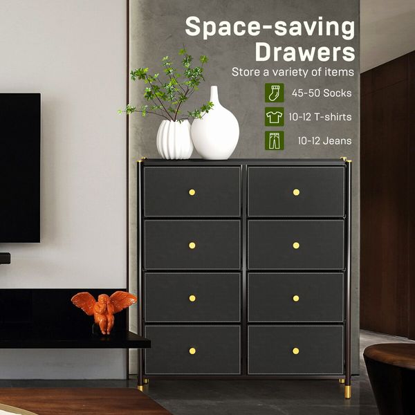 Chest of 8 Drawers Dresser Tallboy Cabinet TV Table Unit Wardrobe Storage Entertainment Stand Bedroom Organiser Closet Organizer Furniture Black