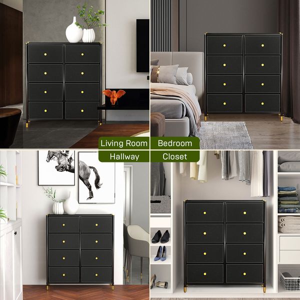 Chest of 8 Drawers Dresser Tallboy Cabinet TV Table Unit Wardrobe Storage Entertainment Stand Bedroom Organiser Closet Organizer Furniture Black