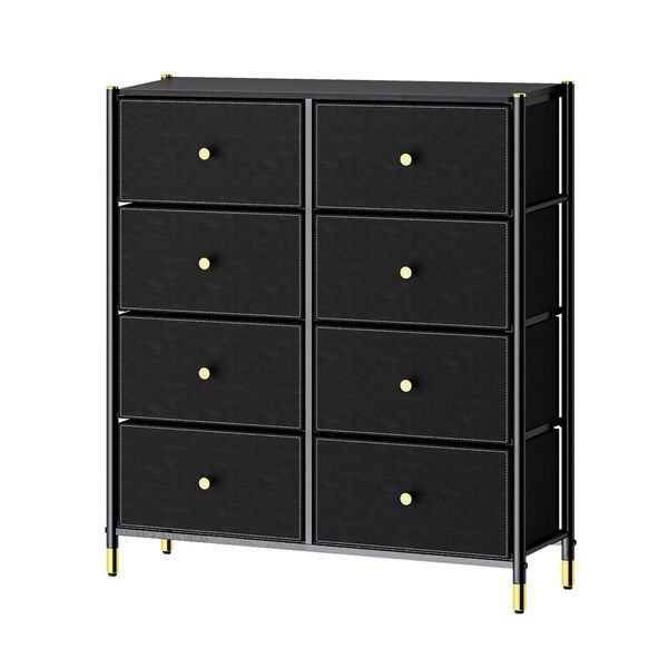 Chest of 8 Drawers Dresser Tallboy Cabinet TV Table Unit Wardrobe Storage Entertainment Stand Bedroom Organiser Closet Organizer Furniture Black