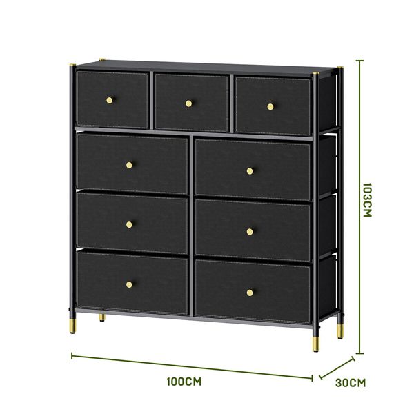 Chest of 9 Drawers Tallboy Cabinet Dresser TV Wardrobe Table Unit Entertainment Storage Stand Organiser Bedroom Closet Organizer Furniture Black