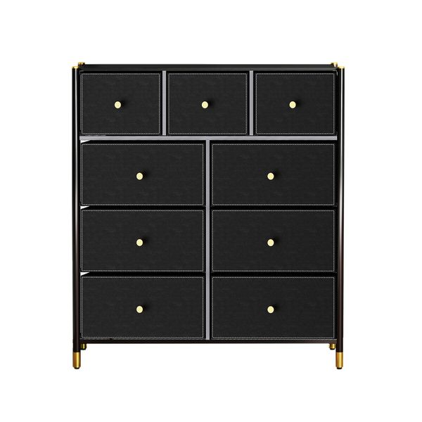 Chest of 9 Drawers Tallboy Cabinet Dresser TV Wardrobe Table Unit Entertainment Storage Stand Organiser Bedroom Closet Organizer Furniture Black