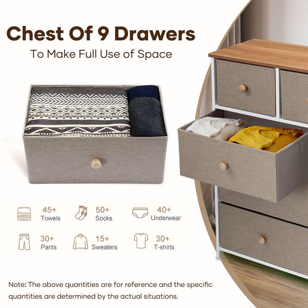 Chest of 9 Drawers Dresser Tallboy Storage Unit Cabinet TV Entertainment Wardrobe Stand Table Closet Organizer Bedroom Organiser Furniture Oak