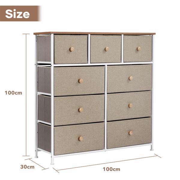 Chest of 9 Drawers Dresser Tallboy Storage Unit Cabinet TV Entertainment Wardrobe Stand Table Closet Organizer Bedroom Organiser Furniture Oak