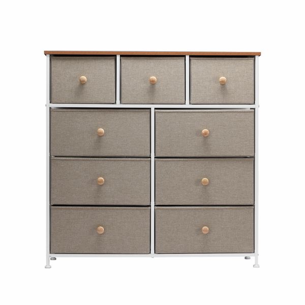 Chest of 9 Drawers Dresser Tallboy Storage Unit Cabinet TV Entertainment Wardrobe Stand Table Closet Organizer Bedroom Organiser Furniture Oak