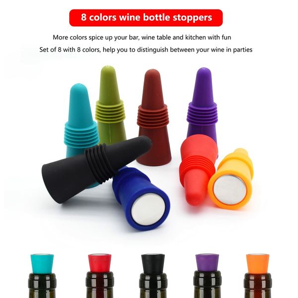 Wine Stoppers Beverage Bottle Sealer Soft Silicone Wine Bottle Stoppers Corks with Grip Top for Keeping Wine Champagne Fresh,8 Pack