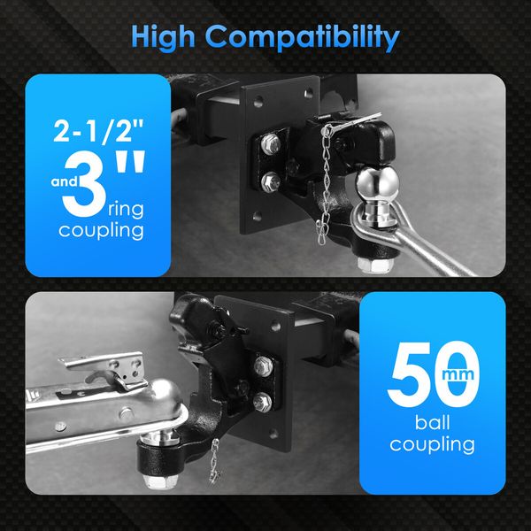 8T Pintle Hook Hitch Tow Ball Mount Adjustable Trailer Towing Receiver Drop Down Truck Car Accessory Heavy Duty