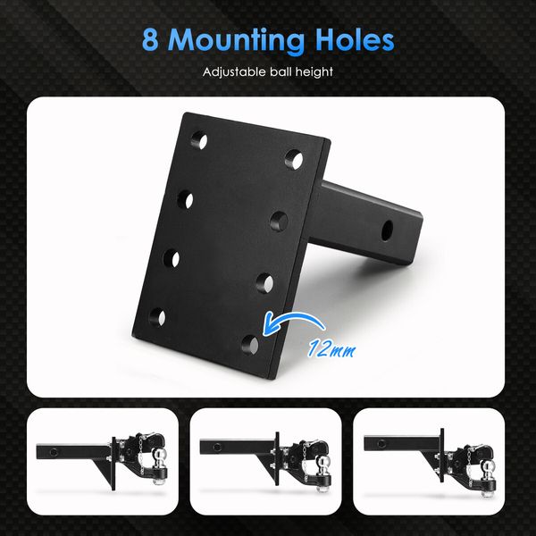 8T Pintle Hook Hitch Tow Ball Mount Adjustable Trailer Towing Receiver Drop Down Truck Car Accessory Heavy Duty