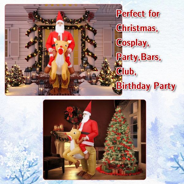 Inflatable Christmas Santa Claus Elk Costume, Blow Up Christmas Santa Claus Reindeer Rider Cosplay Suit for Youth, Adult(Suitable for Height 150-190 CM)